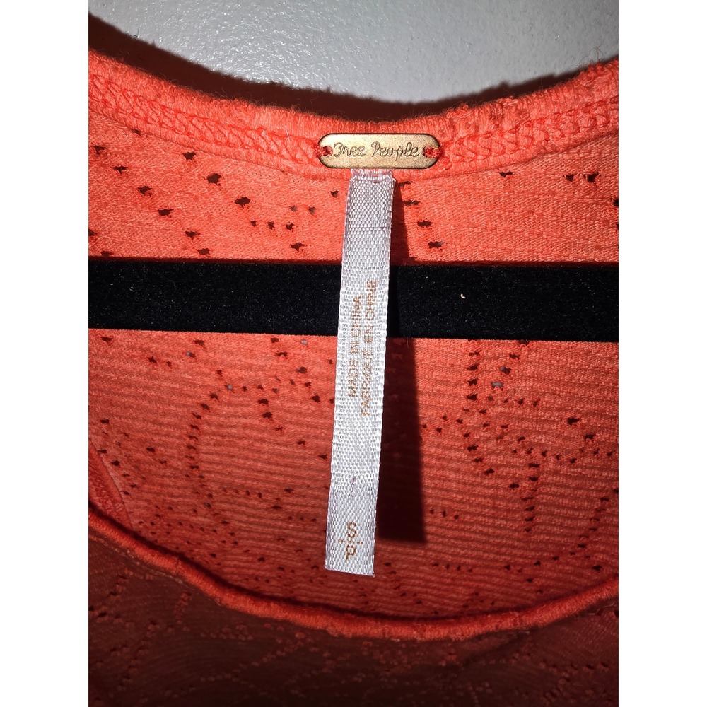 Free People Coral Orange Pointelle Knit Peplum Tank Top Star Pattern Small - Picture 4 of 6